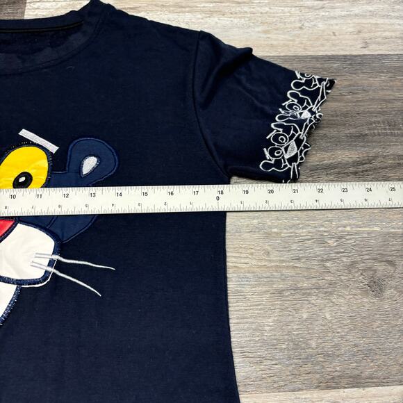 Vintage Pink Panther Navy Blue Women‎ L Handmade Embroidered Applique T-Shirt - Picture 4 of 6
